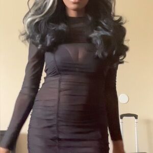 AFRM Black Sheer Long Sleeve Dress